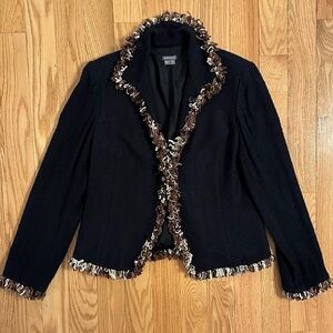 VTG Anthracite Womens Sz 12 Blazer Jacket Coat w Fringe Black Brown